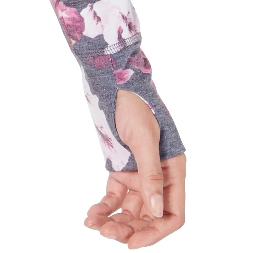 NWOT Ideology Floral-Print Lace-Up Hoodie Gray Size M - Picture 4 of 7